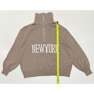 Hollister New York Mock Neck Quarter Zip Sweater Women's L Cropped Oversized